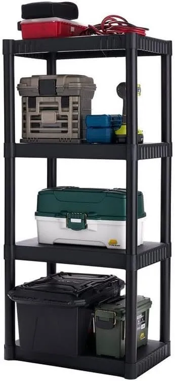 Plano 4-Shelf Plastic Storage Shelves, 48” x 23” x 14”, 200lb Capacity, Pantry, Office, Closet and Garage Shelves, Easy to Assemble, Durable Plastic Shelving Unit