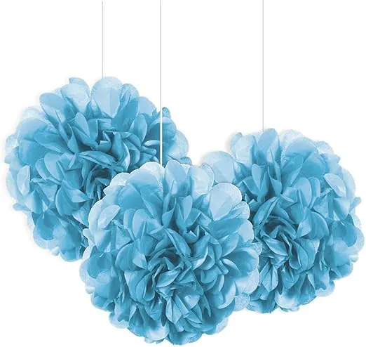 Powder Blue Mini Puff Tissue Decorations (3 Ct) - Eye-Catching, Premium Quality Material - Perfect for Events & Party Decor