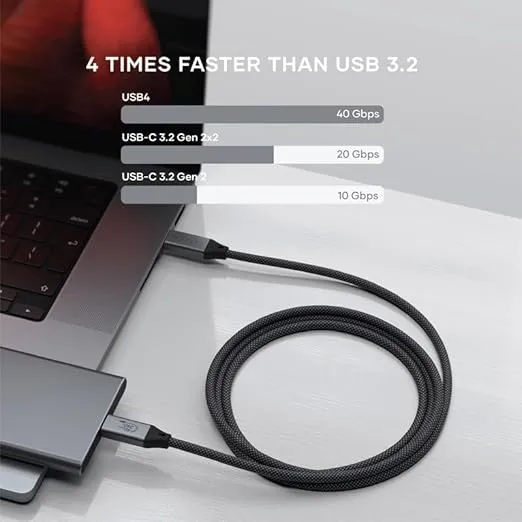 Satechi USB C to USB C 4.0 Pro Cable, USB-IF Certified, 240W Power Delivery, 8K Resolution @ 60Hz, 4K @ 120Hz Single/Dual Display, 40Gbps Data Transfer, Downward Compatible to 2.0 USB C (4 ft/1.2m)