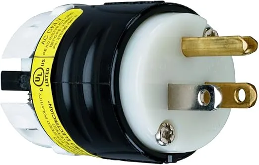 Legrand Pass & Seymour PS5266XGCM 15 Amp 125V Straight Blade Extra Hard Use Ground Continuity Monitoring (GCM) Plug, NEMA 5-15P, Black/White (1 Count)