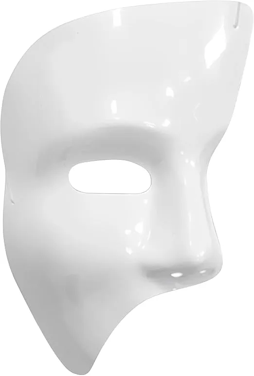 White Phantom Plastic Mask Costume Accessory - 1 Count - Durable, Mystery & Elegant - Ideal Halloween & Masquerade Party Wear, One Size Fit Most