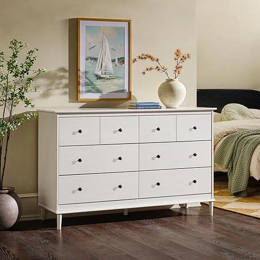 Walker Edison Modern 6-Drawer Solid Wood Dresser Bedroom Storage, 57 Inch, White