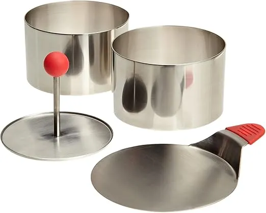 Ateco Round Food Molding Set, 3.5 by 2.1-Inches High, 4-Piece Set Includes 2 Rings, Fitted Press & Transfer Plate