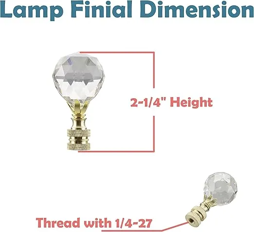 Aspen Creative 24007-12 Clear Faceted Crystal Lamp Finial in Brass Plated Finish, 2 1/4" Tall (2 Pack)