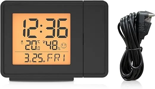 BALDR Projection Alarm Clock, Digital Projector Clock for Bedroom Ceiling, Large Time, Date & Snooze Function Projecting Clocks for Bedrooms with Indoor Temperature - USB Cable Powered (Included)