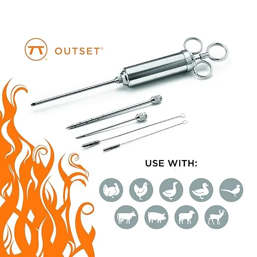 Outset 76456 Stainless Steel Meat Injector, 6-piece, Set