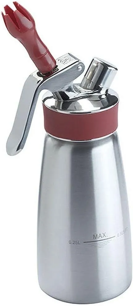 iSi Gourmet Cream/Food Whipper for All Hot and Cold Applications, 1/2 Pint, Stainless Steel/Red