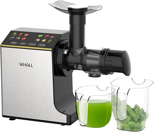 whall Masticating Slow Juicer, Professional Stainless Juicer Machines for Vegetable and Fruit, Touchscreen Cold Press Juicer with 2 Speed Modes,Silver