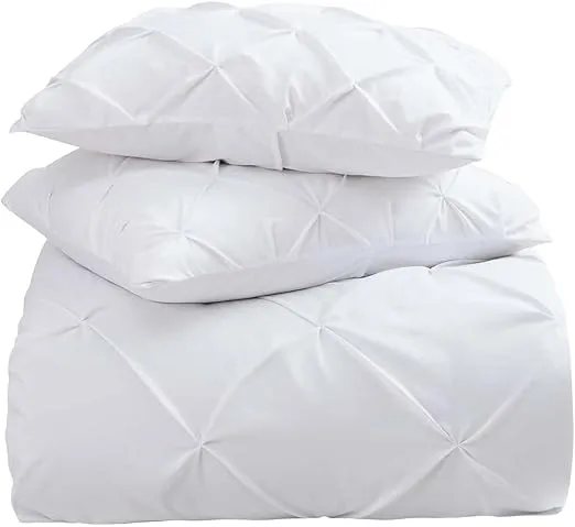 Nestl White Duvet Cover Queen Size - Pintuck Queen Duvet Cover Set, 3 Piece Double Brushed Duvet Covers with Button Closure, 1 Pinch Pleated Duvet Cover 90x90 inches and 2 Pillow Shams