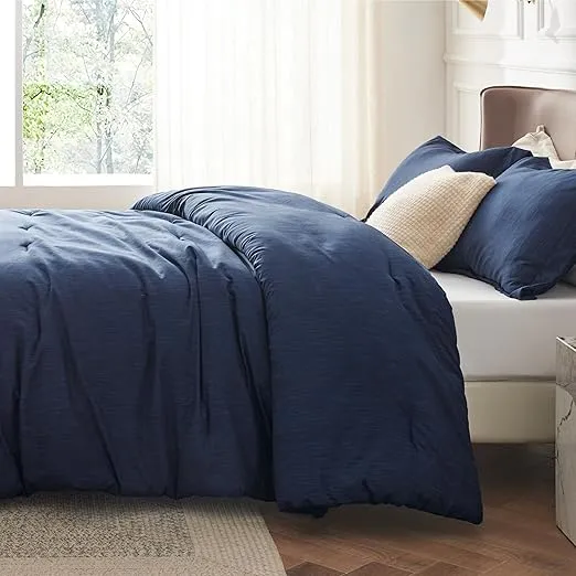 Bedsure King Size Comforter Set - Navy King Comforter Set, Soft Bedding for All Seasons, Cationic Dyed Bedding Set, 3 Pieces, 1 Comforter (104"x90") and 2 Pillow Shams (20"x36"+2")