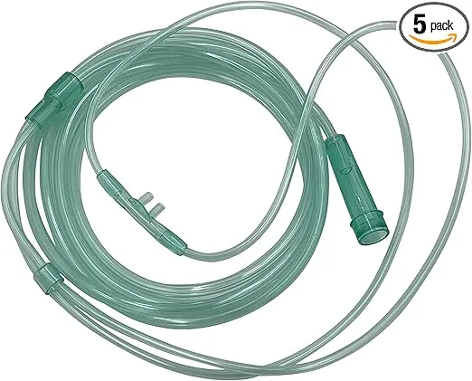 5pk Infant Oxygen Cannula, w/Tabbed Nose Piece, Soft Straight Prongs & 6.5Ft Crush Resistant Tubing
