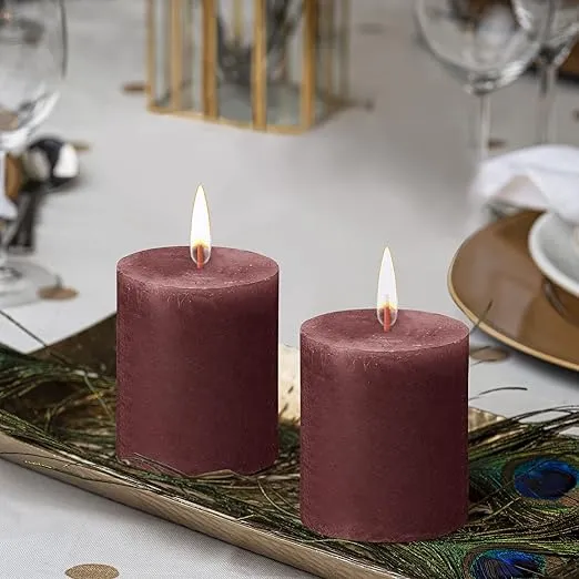 BOLSIUS 4 Pack Velvet Red Rustic Pillar Candles - 2.75 X 3.25 Inches - Premium European Quality - Includes Natural Plant-Based Wax - Unscented Dripless Smokeless 35 Hour Party Décor Candles