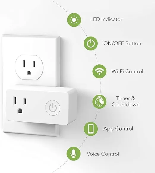 BN-LINK WiFi Heavy Duty Smart Plug Outlet, No Hub Required with Timer Function, White, Compatible with Alexa and Google Assistant, 2.4 Ghz Network Only (4 Pack)