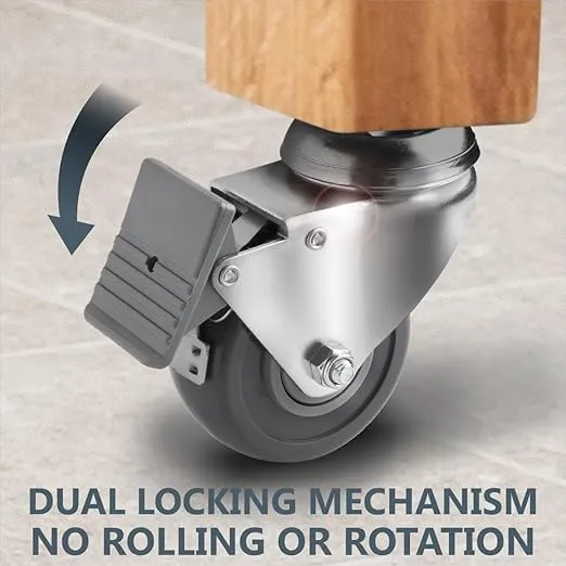POWERTEC 2-1/2 Inch Threaded Stem Caster Wheels Set of 4 with Brake & 400 lbs Loads, Heavy Duty 1/2"-13 x 1" Stem Casters, Dual Locking TPR Rubber Castor Wheels for Furniture, Cart, Dolly & Workbench
