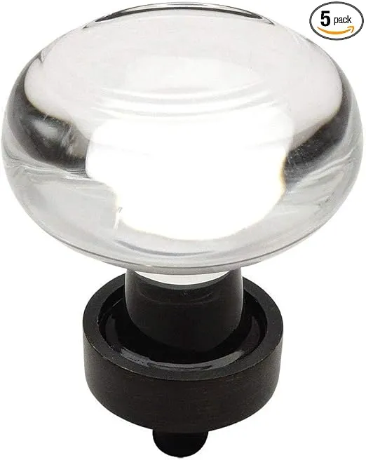 Cosmas 5 Pack 6355ORB-C Oil Rubbed Bronze Cabinet Hardware Round Knob with Clear Glass - 1-3/8" Diameter