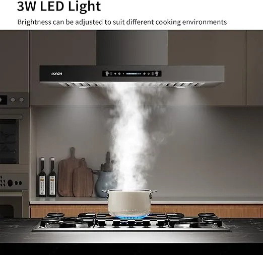 IKTCH Upgrated 30"Island Mount Range Hood, 900 CFM Ducted Range Hood with 4 Speed Fan, Stainless Steel Range Hood 30 inch with Gesture Sensing & Touch Control Making life Smarter IKIS02-30