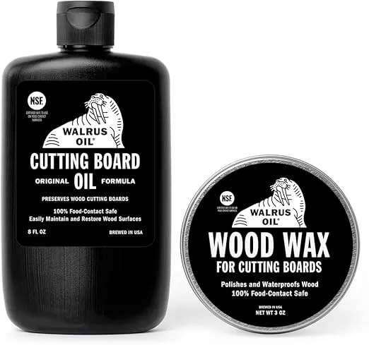 WALRUS OIL - Cutting Board Oil and Wood Wax Set. For Cutting Boards, Butcher Blocks, Wooden Spoons, and Bowls. 100% Food-Safe.