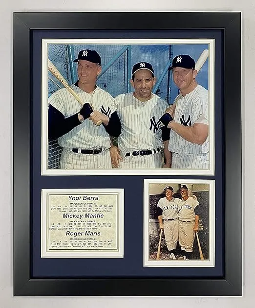 Legends Never Die New York Yankees Yogi Berra, Mickey Mantle and Roger Maris Framed Photo Collage, 11x14-Inch, (11084U)