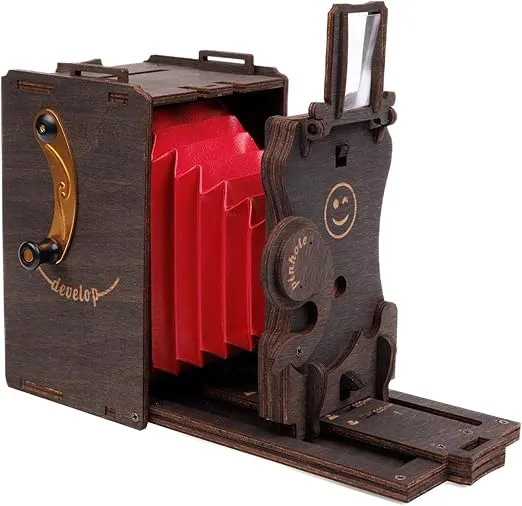 Pinhole Instant Film Camera Building Set - 3D Wooden Puzzle for Adults - Retro Vintage Steampunk Mechanical Wood Model to Build - Compatible with Instax Mini Film (Not Included)