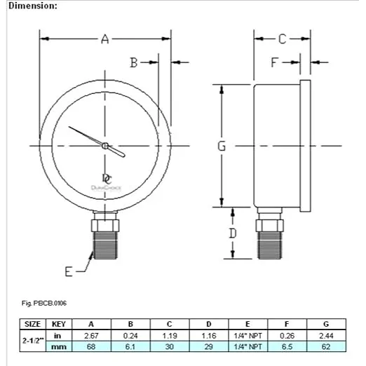 2-1/2" Oil Filled Pressure Gauge - Stainless Steel Case, Brass, 1/4" NPT, Lower Mount Connection, 0-30PSI
