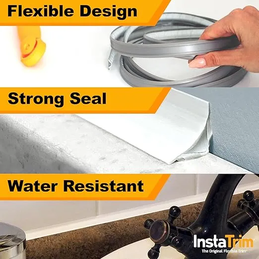 InstaTrim The Original Flexible Trim - 2-Pack of 10ft Ivory 1/2" Wide Caulk Tape - Adhesive Trim with Many Uses Including Caulking for Bathtubs, Sinks, Counters, Tile, Floors - Made in USA