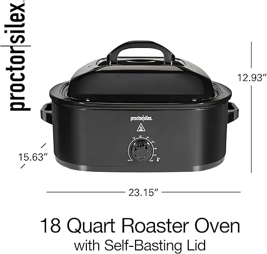 Proctor Silex 24-Pound Electric Roaster Oven with Variable Temperature Control, Self-Basting Lid & Removable Pan, 18 Quart, Black (32211)