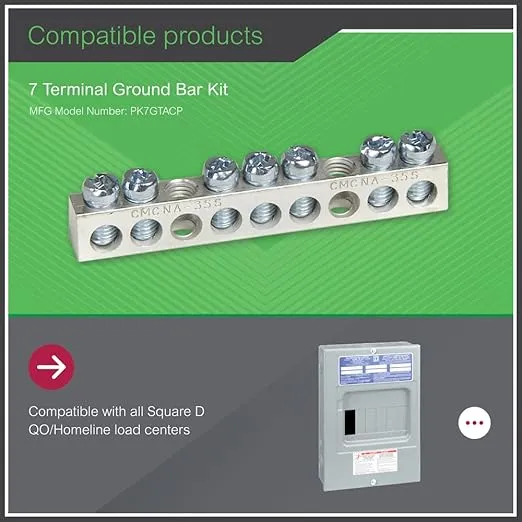 Square D - PK7GTACP 7 Terminal Ground Bar Kit, Metallic