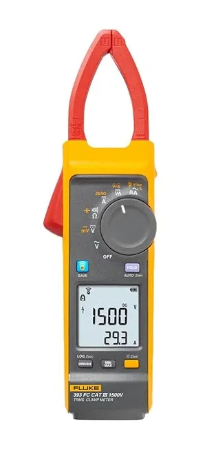 Fluke 393 FC Solar Clamp Meter, CAT III 1500 V, IP54-Rated, DC Power Measurements, Audio Polarity Indicator, Visual Continuity, Fluke Connect Software Enabled,Thin Jaw For Easy Access, Includes iFlex