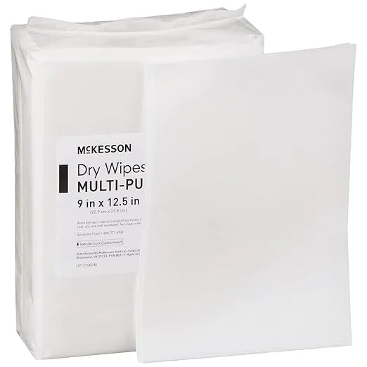 McKesson Multi-Purpose Dry Wipes - Disposable, Medium Duty, Non-Sterile - White, 9 in x 12 1/2 in, 48 Wipes, 1 Pack