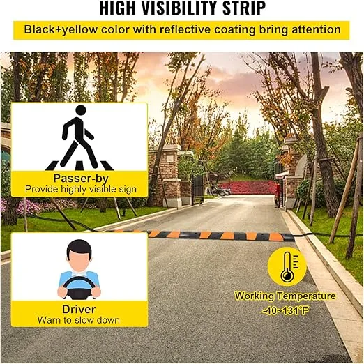 VEVOR Rubber Speed Bump, 2 Pack 2 Channel Speed Bump Hump, 72.8" Long Modular Speed Bump Rated 22000 LBS Load Capacity, 72.8 x 12.2 x 2.2 Garage Speed Bump for Asphalt Concrete Gravel Driveway-6 FT