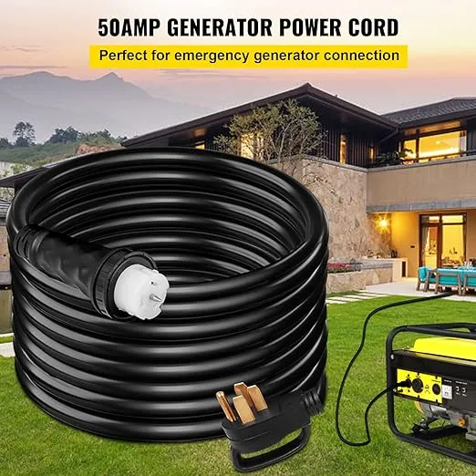 VEVOR 10 FT 50 Amp Generator Extension Cord STW 45446 + 45505 Generator Cord 125V 250V Generator Power Cord N14-50P & SS2-50R & CS6364 Twist Lock Connectors