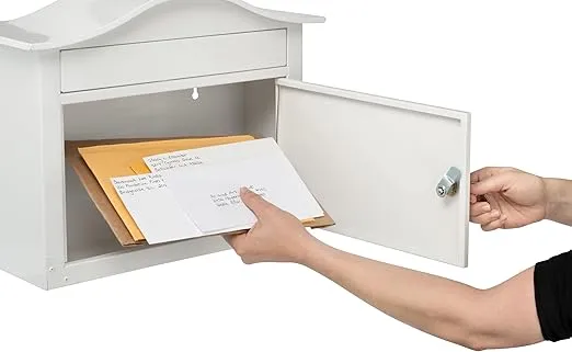 Architectural Mailboxes Saratoga Galvanized Steel, Locking, Wall Mount Mailbox, 2550W-10, White, Medium Capacity