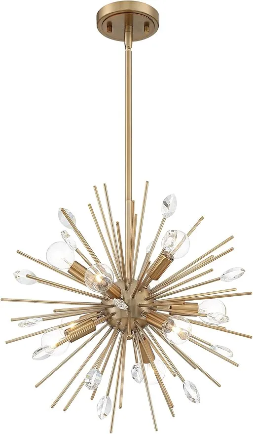 Possini Euro Design Janae Antique Gold Sputnik Small Pendant Chandelier 18" Wide Modern Clear Crystal 9-Light Fixture for Dining Room House Foyer Entryway Kitchen Bedroom Living Room High Ceilings