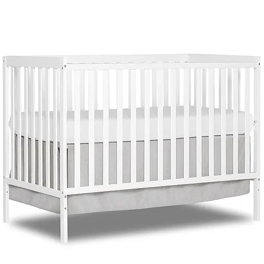 Dream On Me Synergy 5-In-1 Convertible Crib In White, made of New Zealand Pine wood, JPMA & Greenguard Gold Certified, features 3 mattress height settings