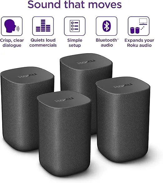 Roku Wireless Speakers 2 Count(Pack of 2) for Roku Streambars or Roku TV, Black