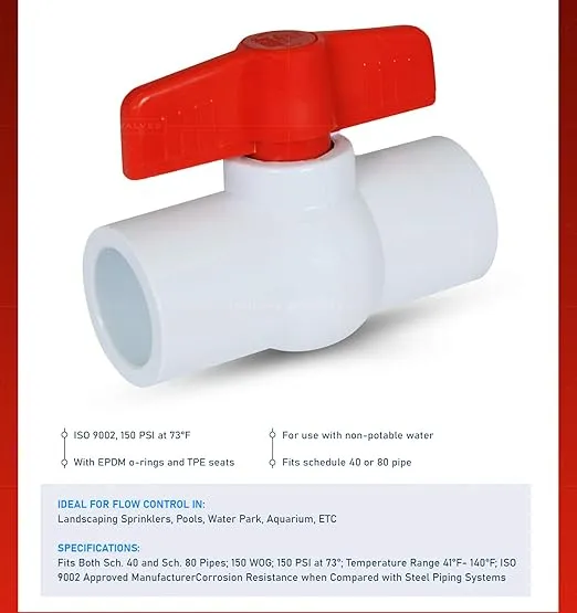 Midline Valve PVC Ball Valve Red T-Handle Water Shut-Off 2 in. Solvent Connections White Plastic (482T200)