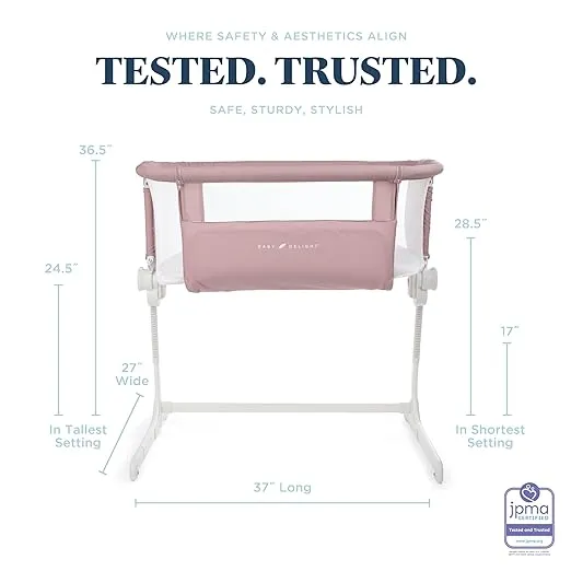 Baby Delight Beside Me Dreamer Bassinet | Bedside Sleeper & Baby Bassinet | 6-Position Height Adjustment | 100% GOTS Certified Organic Cotton Fabric | Organic Rose