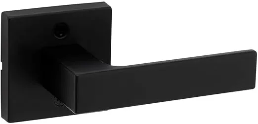 Kwikset Singapore Dummy Door Handle, Single Sided Lever for Closets, French Double Doors, and Pantry, Matte Black Non-Turning Reversible Interior Push/Pull Lever, with Microban Protection