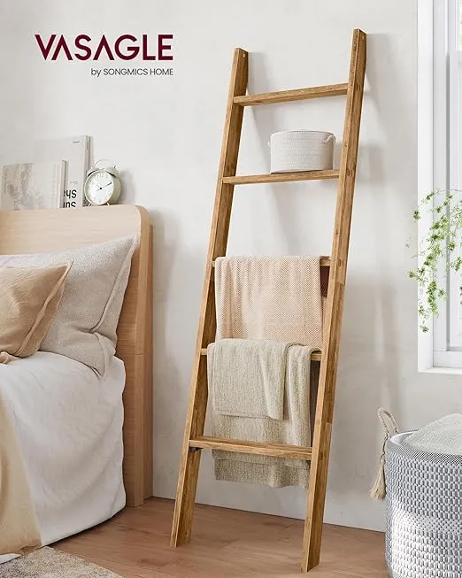 VASAGLE Blanket Ladder Decorative Farmhouse for The Living Room, 5-Tier Ladder Shelf, Ladder Rack for Storage and Decor, Honey Brown ULLS018K41