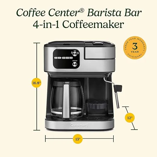 Cuisinart Coffeemaker, Coffee Center Barista Bar 4-In-1 Coffee Machine, Single-Serve Coffee, Espresso & Nespresso Capsule Compatible, 12-Cup Carafe, Black, SS-4N1