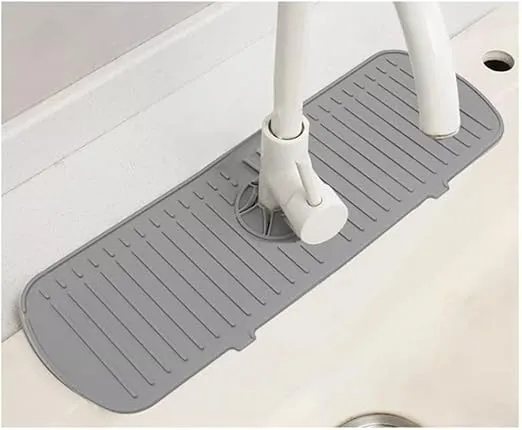 Big Size Kitchen Sink Splash Guard, 24in Faucet Mat Splash Catcher, Handle Drip Catcher Tray, Multipurpose for Kitchen Dish Drying Mats Sponge Holder and Bathroom Countertop Protect (Gray)