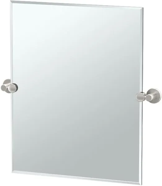 Gatco 4699SM Channel 24" Frameless Rectangle Mirror, Satin Nickel/Wall Mounted Pivoting Beveled Frameless Bathroom Vanity Mirror with Satin Nickel Brackets