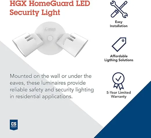 Lithonia Lighting HGX LED 2RH 40K 120 WH M2 HomeGuard LED Outdoor Security Floodlight, Non-Switchable 4000K, 2-Lights, 2-Pack, White