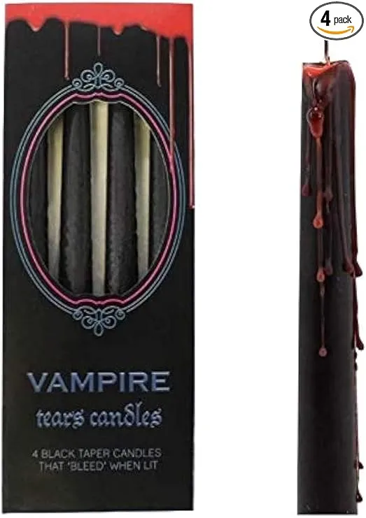 something different Vampire Tears Black Candles - Set of 4 Bleeding Candles - Gothic Rituals Halloween