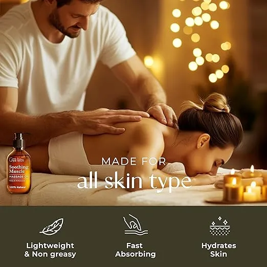 Gya Labs Soothing Massage Oil for Sore Muscles - Spa Quality Sore Muscle Massage Oil - Peppermint & Cinnamon Body Massage Oil for Men & Women - 100% Natural (6.76 fl oz)