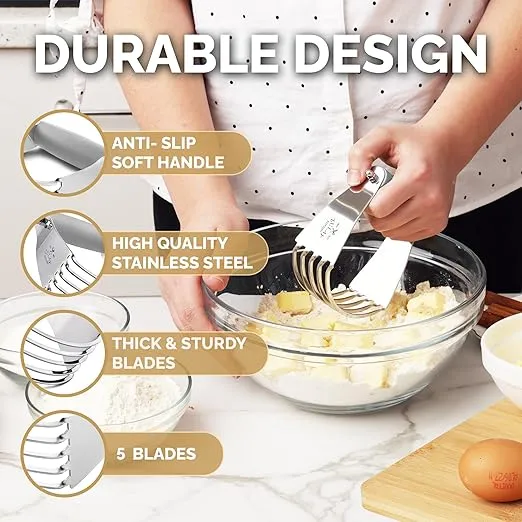 Zulay Kitchen Dough Blender - Stainless Steel Pastry Cutter, Heavy Duty Dough Cutter With Blades, Pastry Blender And Butter Cutter - Pastry Cutter For Baking (Light Gray)