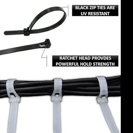 Kable Kontrol Reusable Cable Zip Ties 8 Inch 100 Pcs Black, 50 Lbs Tensile Strength, Self-Locking, Multipurpose Trigger Releasable & Adjustable Nylon Plastic cord wraps for indoor & Outdoor use