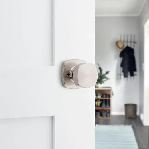 Kwikset Arroyo Knob Interior Passage Door Knob, Handle For Closet and Hallway Doors, Non-Locking Doorknob in Satin Nickel, with Microban Protection