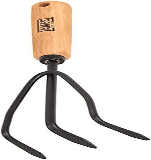 AMES 2446300 Tempered Steel Hand Cultivator with Wood Handle, 11-Inch, Brown