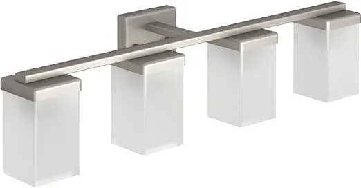 Moen YB8864BN 90 Degree 4-Light Dual-Mount Bath Bathroom Vanity Fixture with Frosted Glass, Brushed Nickel